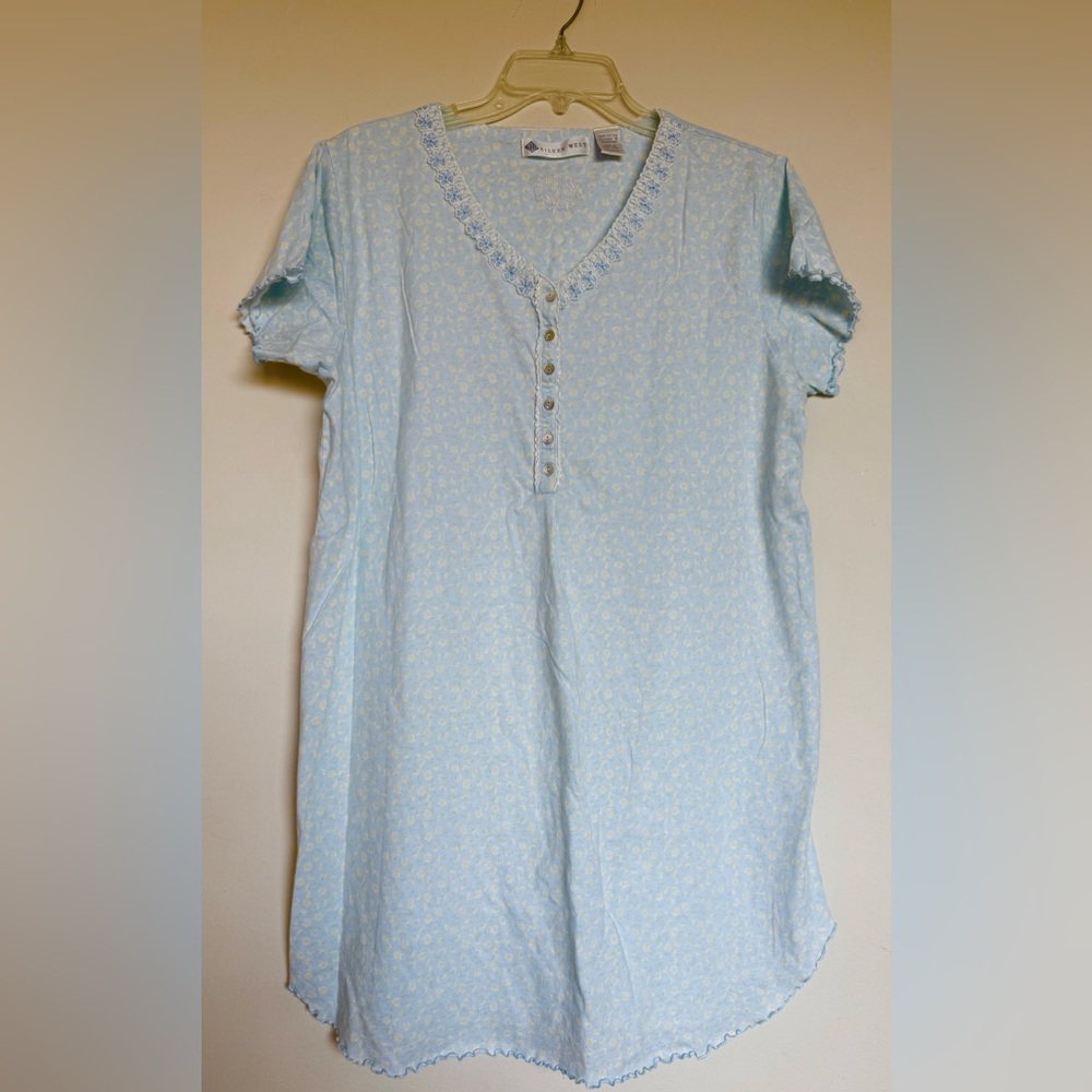 Eileen West Blue Daisy Floral Sleep Shirt Dress Short Sleeve Medium